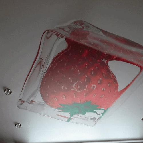 Фотопечать на матовом потолке в кухне продуктовая тема